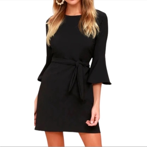 Lulus Dresses & Skirts - Lulus Last Love Song Black Mini Dress Bell Sleeves Front Tie Lined Keyhole Large